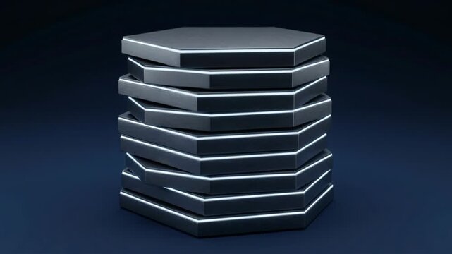 Stacked Hexagon Panels with Metallic Edges on Dark Background