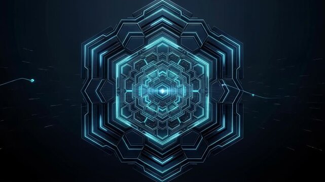 Futuristic Hexagon Digital Interface with Glowing Blue Circuit Lines