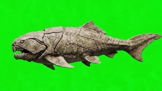 Fish Video of one Placoderm are swimming on the green screen background
