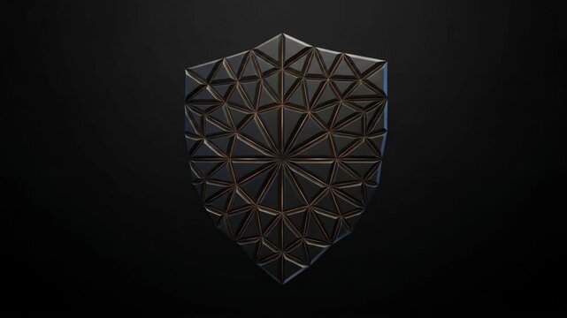 Geometric Shield with Faceted Blue and Black Triangular Panels