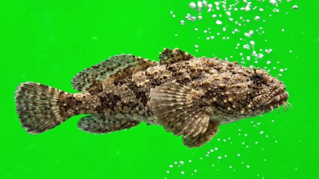 Fish Video of one Scorpaena scrofa are swimming on the green screen background