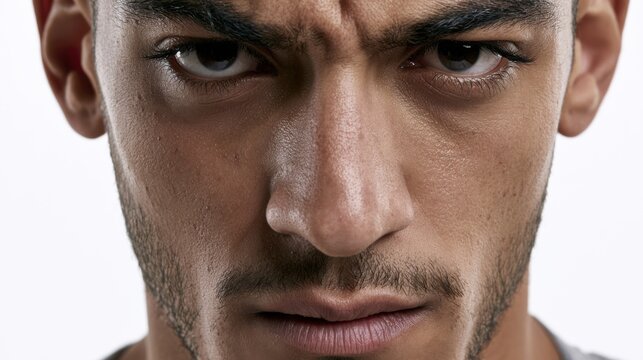 Man serious face portrait white background