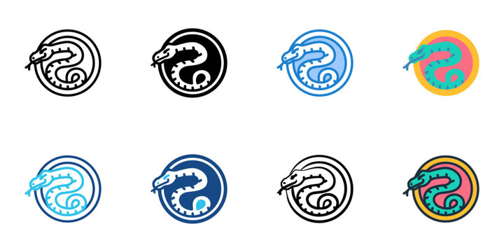 Snake icons set multiple style collection. Editable stroke 
