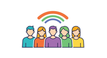 Fototapeta premium People icons with rainbow wifi signal flat vector illustration