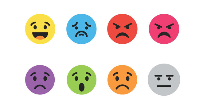Colorful facial expression icons on a white background