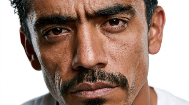 Man serious face portrait white background