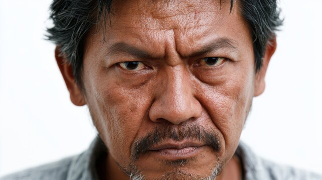 Man serious face portrait white background