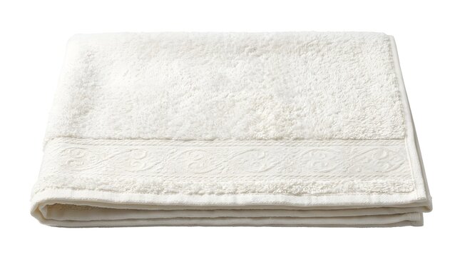Decorative Towel, Soft And Textured Fabric, Perfect For Bathroom Or Kitchen Decor, With Patterned Borders And Clean Finish, Isolated On A White Solid Background