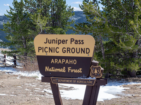 Sign for Juniper Pass picnic ground in Colorado, USA