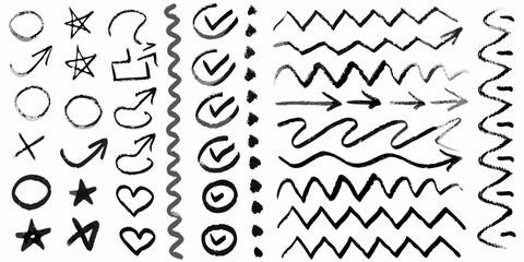 Obraz premium Collection Of Hand drawn Black Ink Symbols On White Background