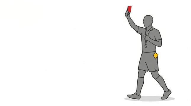 Referee Shows Red Card: A soccer referee, depicted in a simple line art style, holds up a red card, signaling a foul or ejection from the game.