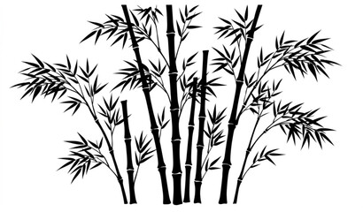 Naklejka premium Black silhouette bamboo forest illustration with leaves