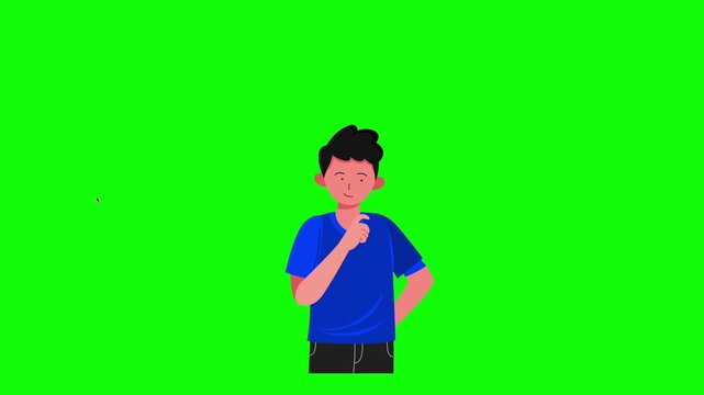 Young boy showing confused gesture on green screen animation.