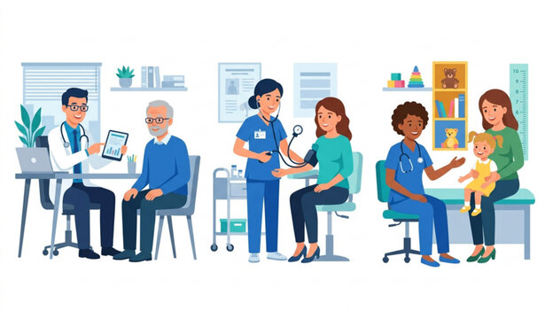 Medical consultation illustration doctor visits check ups and pediatric care