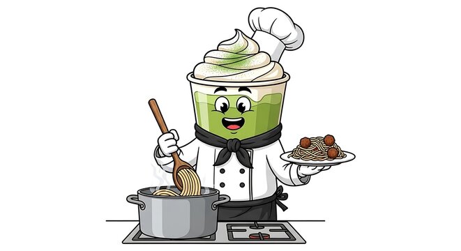 Robot chef cooking in modern kitchen.