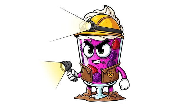 Cartoon witch with magic potion and broom.