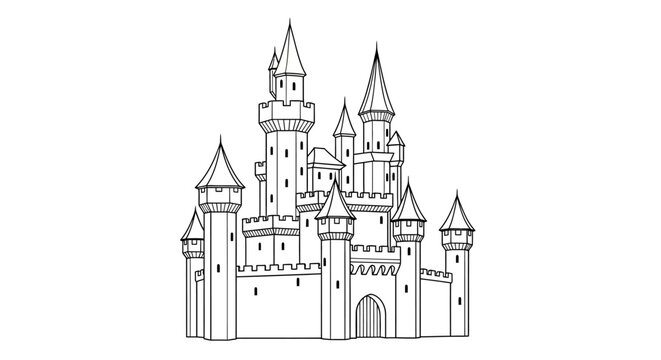 Fantasy Medieval Castle Architecture Drawing.