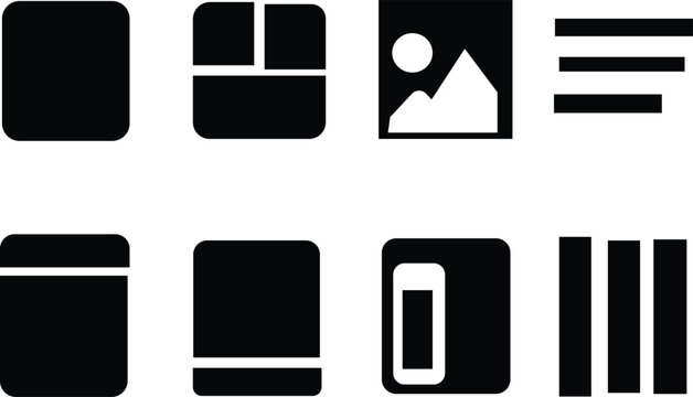 Wireframe Sketch Icons. Wireframe Sketching. Filled icon set of Wireframe Sketching: page outline, content. isolated on transparent background.