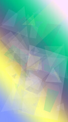 Obraz premium Abstract geometric triangles in refreshing green, blue, and yellow pastel gradients with soft light glow, ideal as a background for wellness, tech, or events.