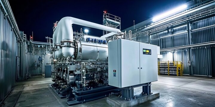 Industrial Facility with Large Compressor Equipment, Pipelines, and Control Panel Technology