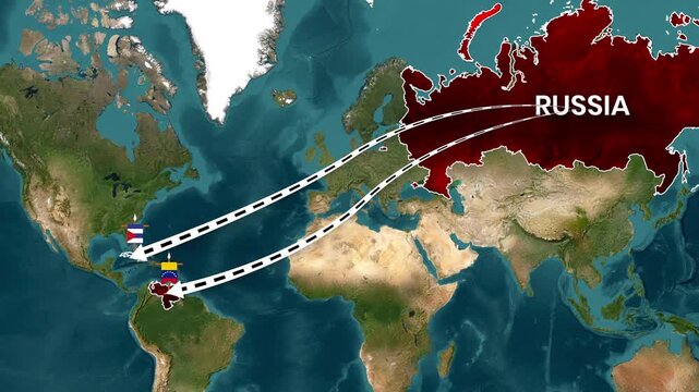 Russia, Cuba, and Venezuela Geopolitical Connection Map Animation