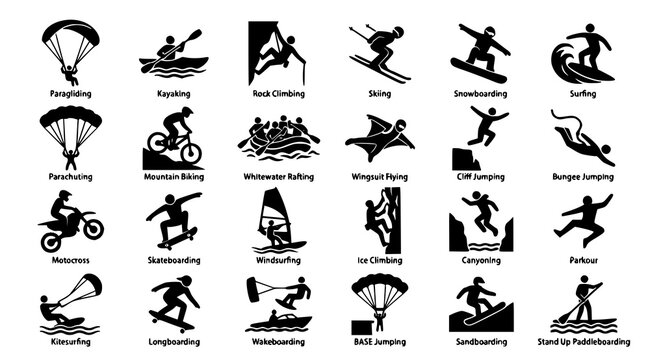 Extreme sports icons collection vector illustration of adventure activities for outdoor recreation and thrill seeking concepts