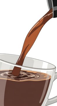 Freshly Brewed Coffee Pouring into a Transparent Glass Cup.
