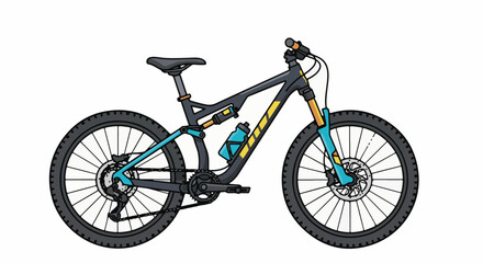 Obraz premium A cartoon mountain bike with full suspension and a water bottle