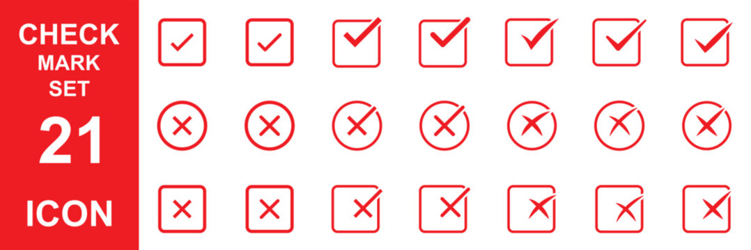 check mark and cross icon set featuring accept, reject, approve, cancel, verify, and validation symbols.