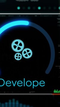 Agile project management, project life cycle, futuristic software interface (3d render) Vertical video