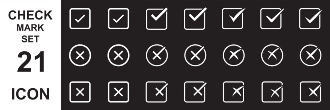 check mark and cross icon set featuring accept, reject, approve, cancel, verify, and validation symbols.