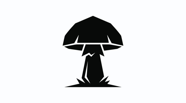 Mushroom Cloud Silhouette Icon, Nuclear Explosion Symbol, Atomic Bomb Blast Graphic
