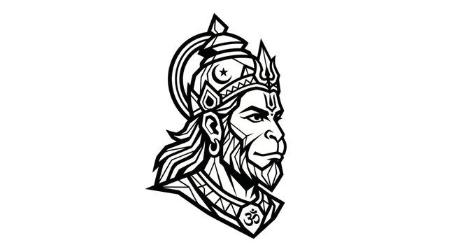 Lord Hanuman Head Illustration - Hindu Deity, Monkey God Warrior