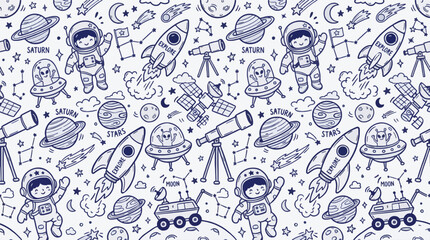 Seamless Space Doodle Pattern Vector Illustration Kids Theme Commercial Use © Waskito