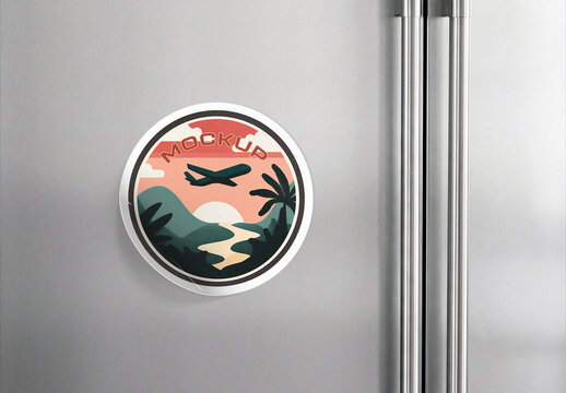 Curled Sticker Mockup on Refrigerator Door &ndash; Blank Label on Fridge