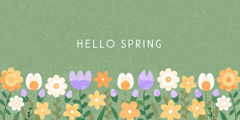 Floral ornament with spring greeting illustrated vector design on a green background © Bijoy