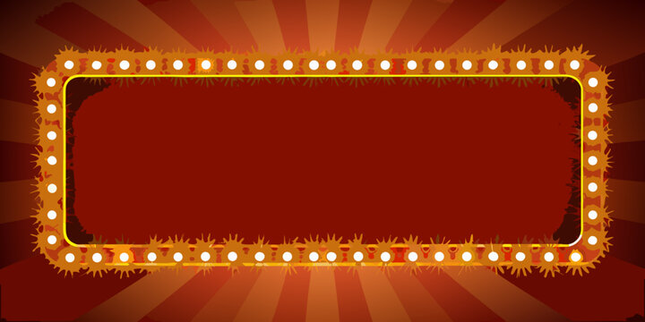 Rectangular marquee sign frame with glowing yellow lights on a red background