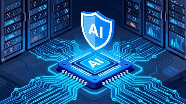 AI chip in server room with shield