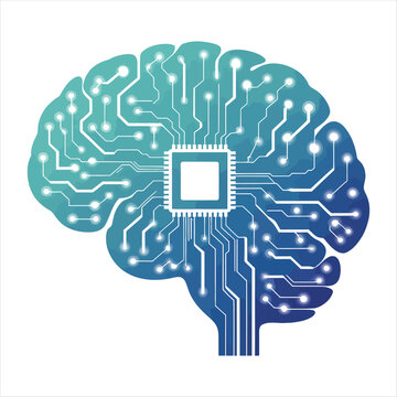 Digital Brain with Circuitry and CPU vector illustration