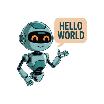 Cute Robot Saying Hello World vector illustration
