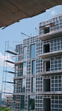 Close up of facade support structure on residential building