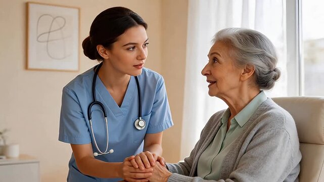 Nurse caring for elderly woman