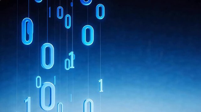 Floating binary numbers on blue background