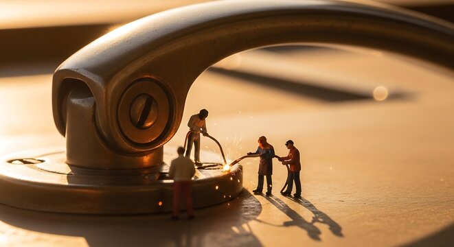 Miniature model train set in motion.
