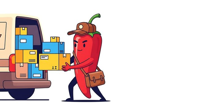 Man carrying colorful boxes in warehouse setting.