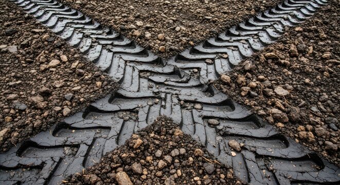Deep Tractor Tire Tracks Impressed in Muddy Ground