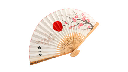 Traditional Japanese hand fan white paper wood painted sakura flowers isolated on transparent background © novara-png