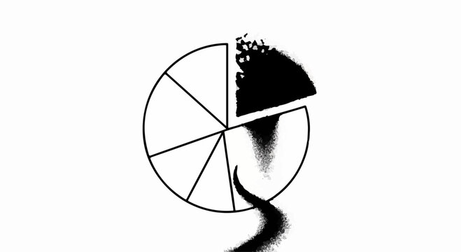 Abstract representation of data loss or fragmentation with a pie chart dissolving into dust