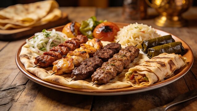 Turkish Adana and Urfa kebab platter with chicken, lamb, and beef selection