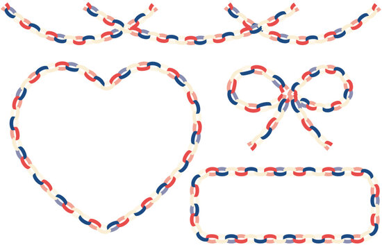 トリコロールカラーのペーパーチェーン装飾フレーム＆ガーランドセット｜Tricolor Paper Chain Frame and Garland Decoration Set